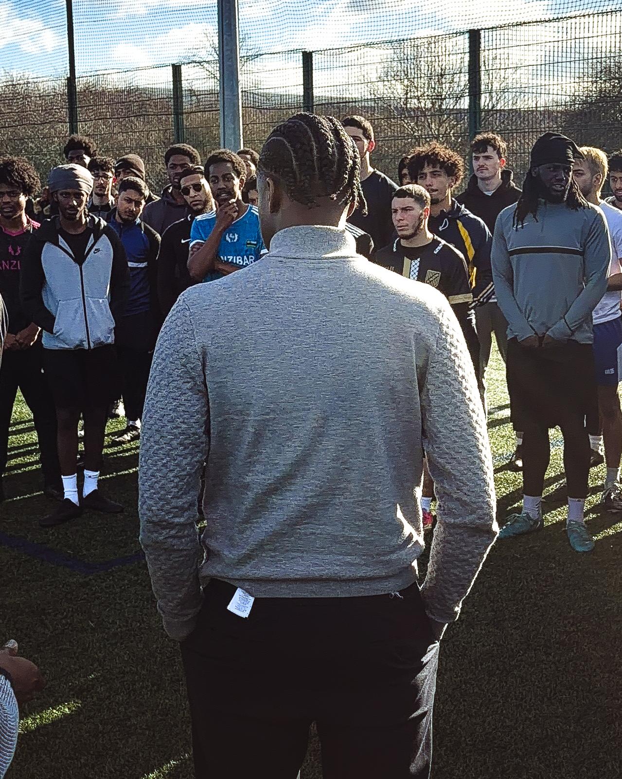 Organiser addressing the players before kick-off at the first FixUp Arena tournament